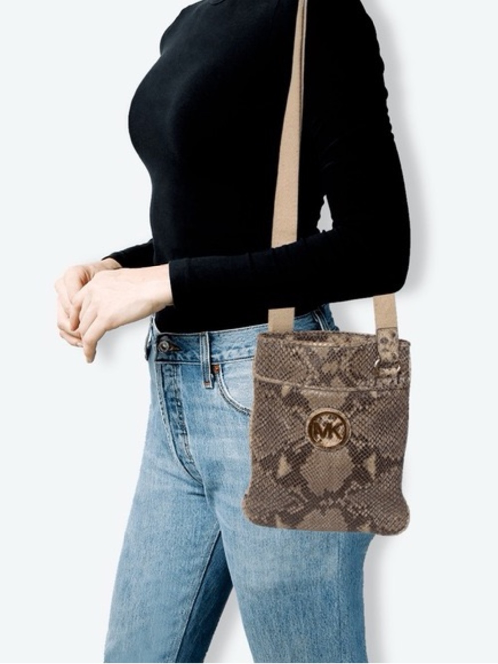 MICHAEL KORS  Fulton Logo Snake Print Crossbody Messenger Bag